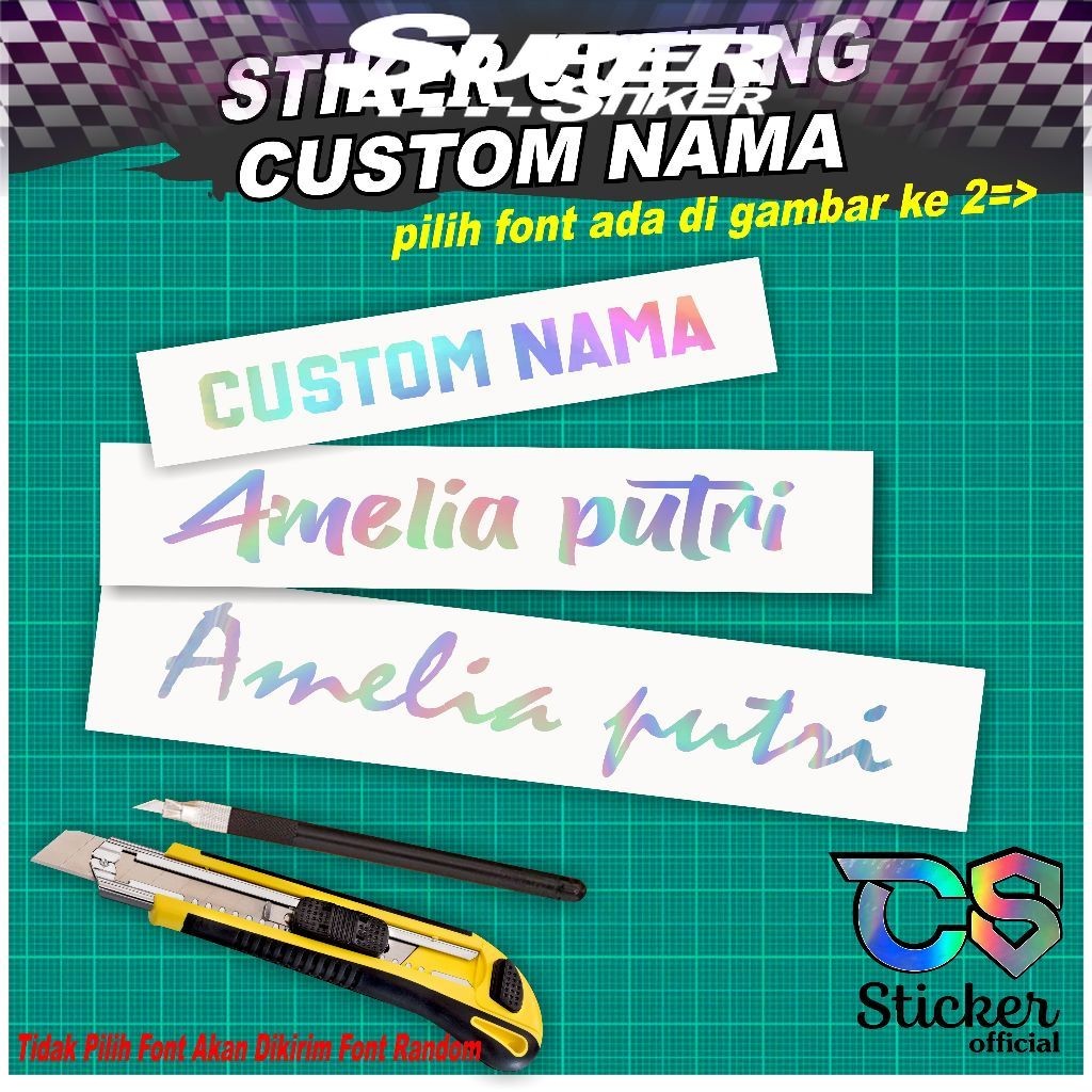 

stiker custom nama request -cutting stiker nama ANTI AIR
