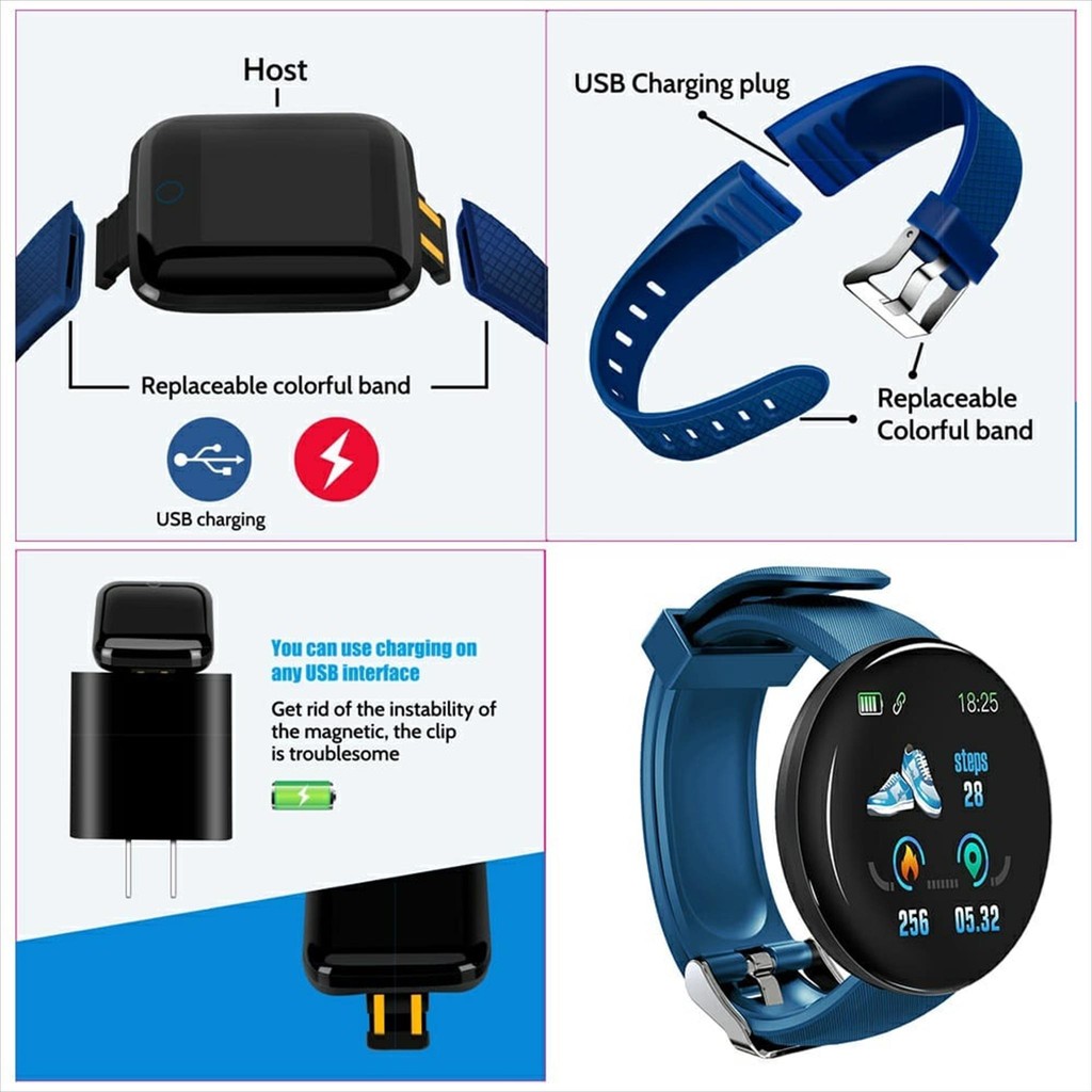 NEW DEALS Smartband D18 Sport IP65 Anti Air untuk Fitness Tracker IP67 Android/iOS