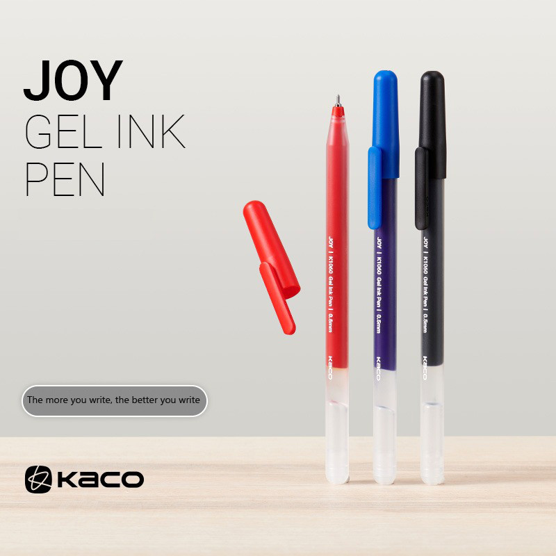 

KACO JOY Kawaii Cap Gel Pen Large Capacity 160M Black Blue Red 0.5MM Smooth Writing Student Office Frosted Korean Stationery