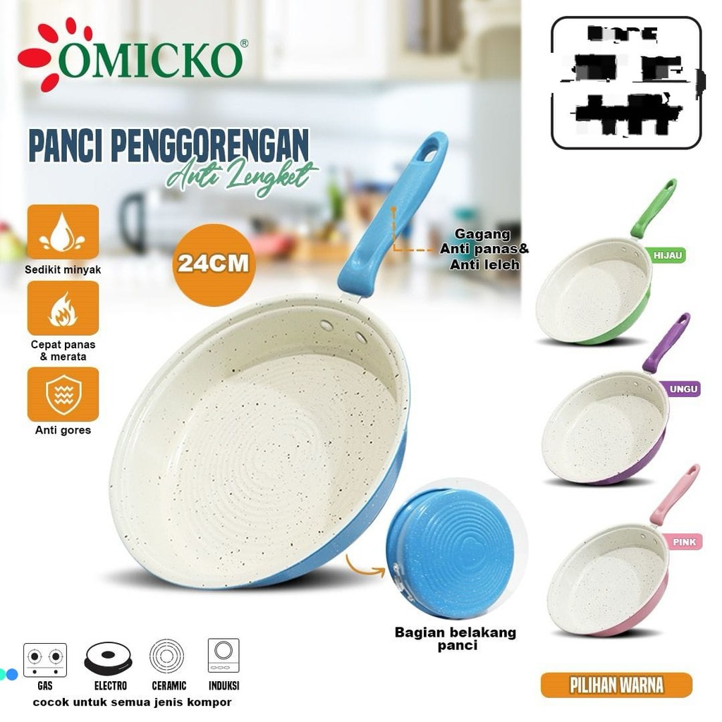 Teflon Omicko Ukuran 24cm Panci Teflon Warna Wajan Penggorengan Kecil Anti Lengket