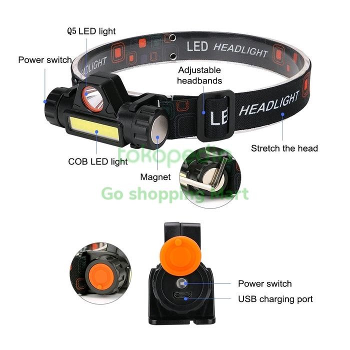 Senter Kepala Mini Head Lamp/ Rechargeable Plus Magnet