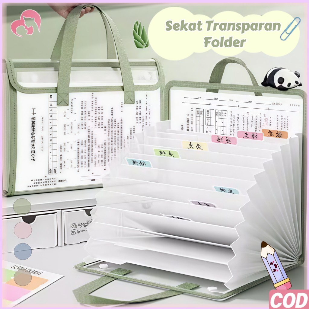 

NEW 13 Sekat Transparan File Folder Document Bag Tas Handle Warna Transparan Anti Air Multi Layer Folder Dokumen File A4