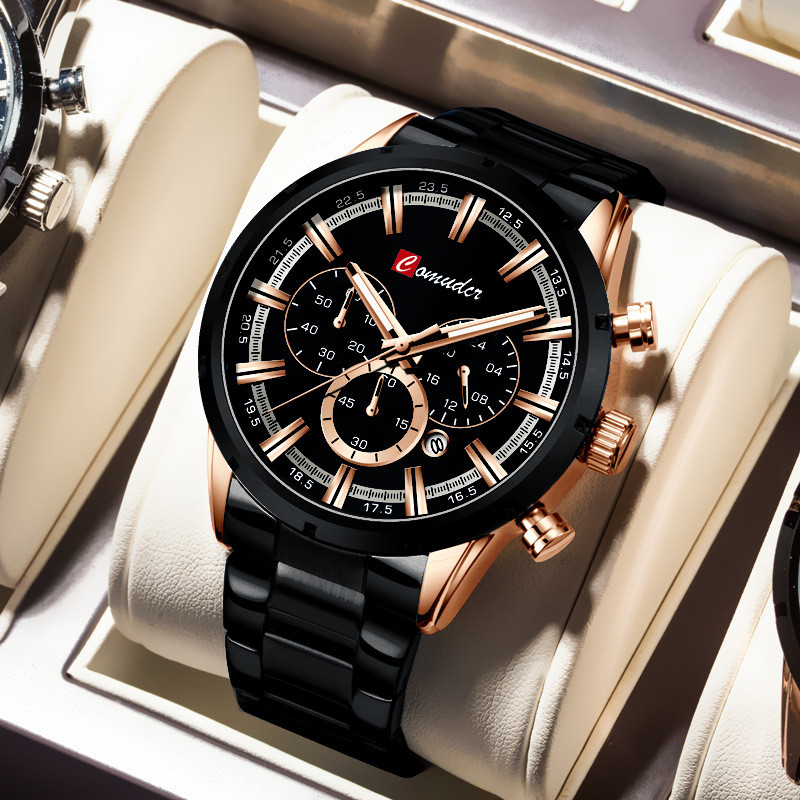 

Jam Tangan Pria Multifungsi dengan Gesper Kupu-Kupu Jam Kuarsa Tahan Air Kalender Bercahaya yang Trendy