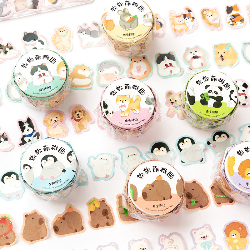 

100pcs Soft and Cute Kindergarten Collage Tape Special Cartoon Animal Elements Hand DIY Handbook Decoration Stickers