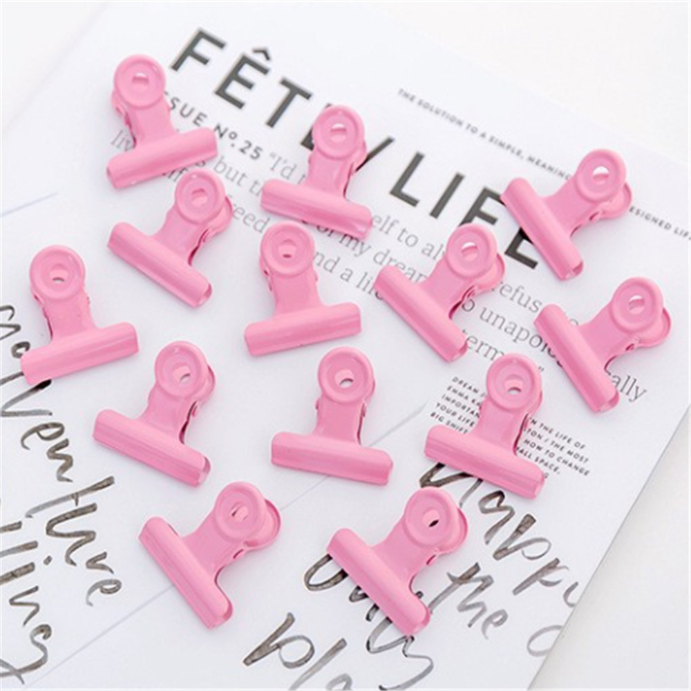 

5pcs pink office folding document clips lady favor Metal Clamp Paper Clips Ticket photo Student School Office Stationery Clip