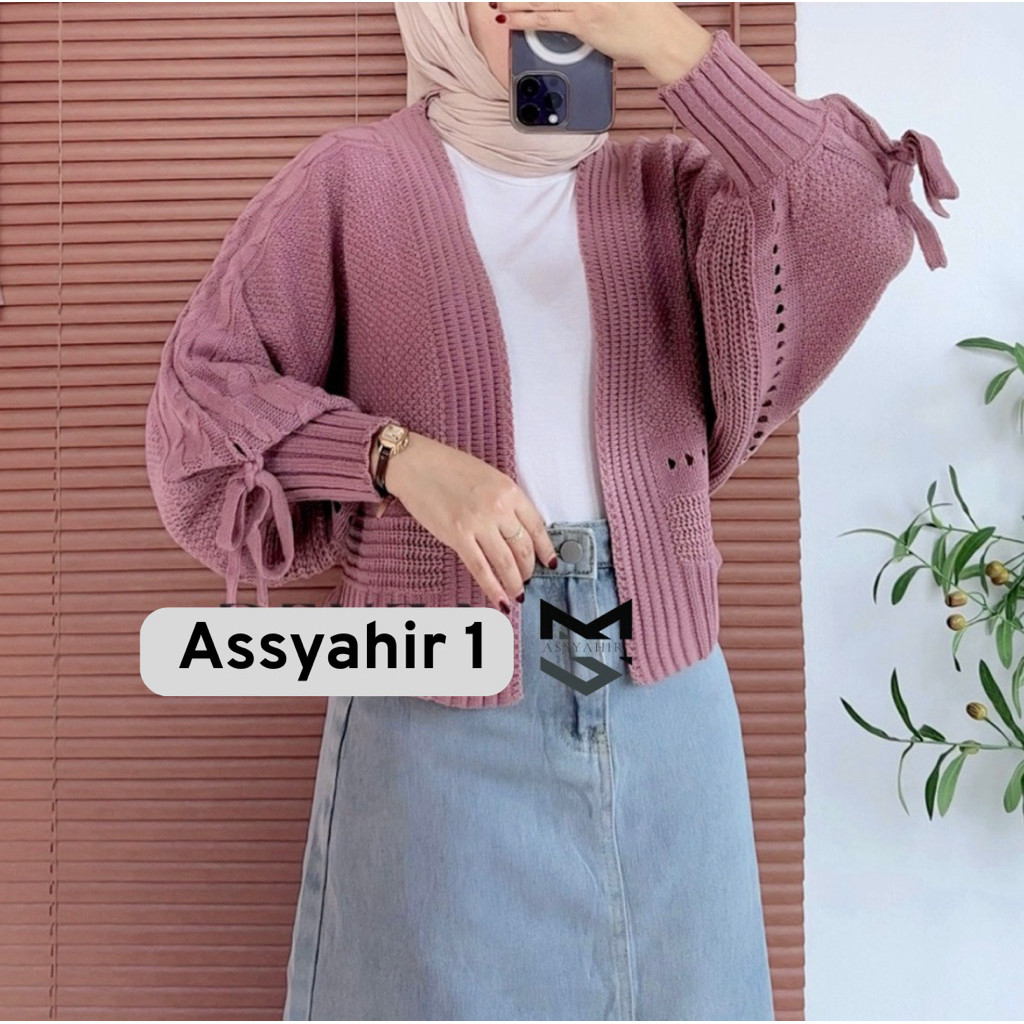 [Allisya] Arumi Cable Cardi Outer Knitt Cantik Atasan Wanita Rajut Cadigan Lucu Bahan Acrylic Rajut 
