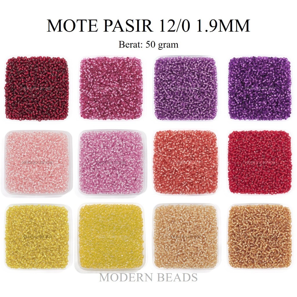 [50 GRAM] Manik Payet Pasir / Mote Manik Pasir 12/0 1.9mm Semi Jepang Kuning Emas Salem Merah Maroon
