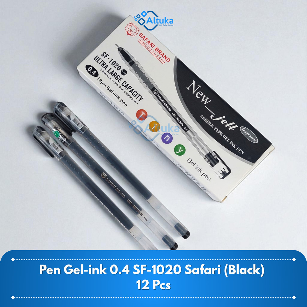 

(12 Pcs) Pena Pen / Bolpoin Gel-ink SF-1020 Hitam Safari Brand Ori Black 0,4mm
