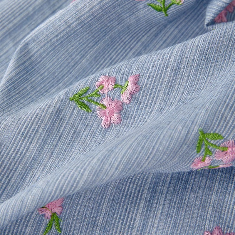 

Denim Blue Korean Style Cotton Embroidered Designer Fabric for Dresses eongsam Kids Clothing Apparel Fabric Material