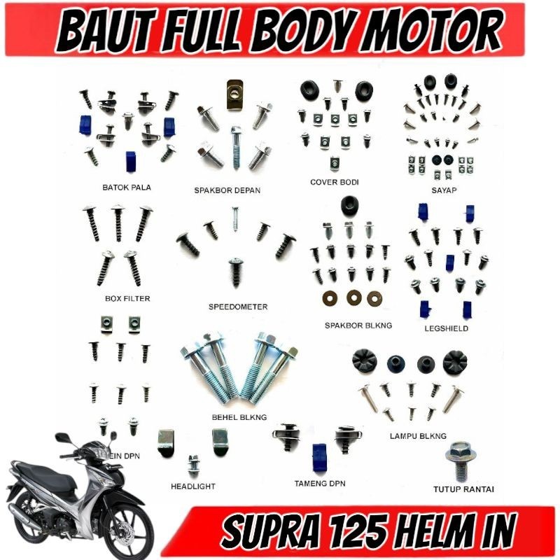 PROMO Baut Supra X 125 Helm In Fullset / Baud Honda Supra X 125 Helm In FullBody / Baut Baud Honda S