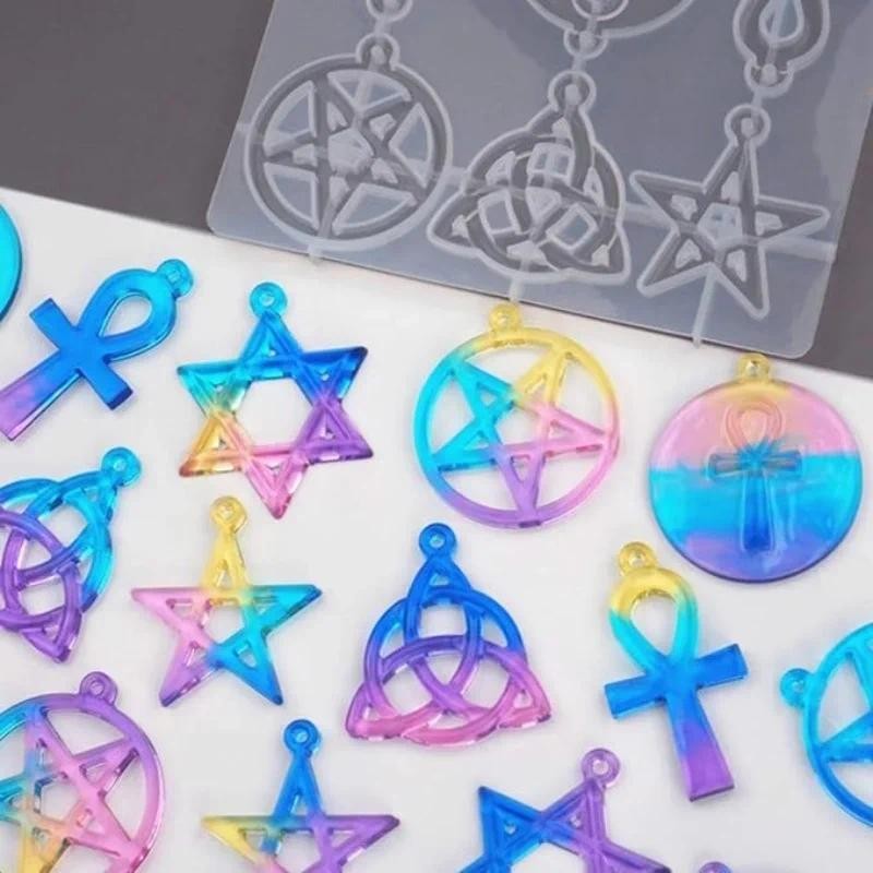 

Silicone Resin Molds Pentagram, Star of David, Celtic Trinity Knot, Cross Epoxy Mold for Making Earrings Resin Pendants DIY Dec