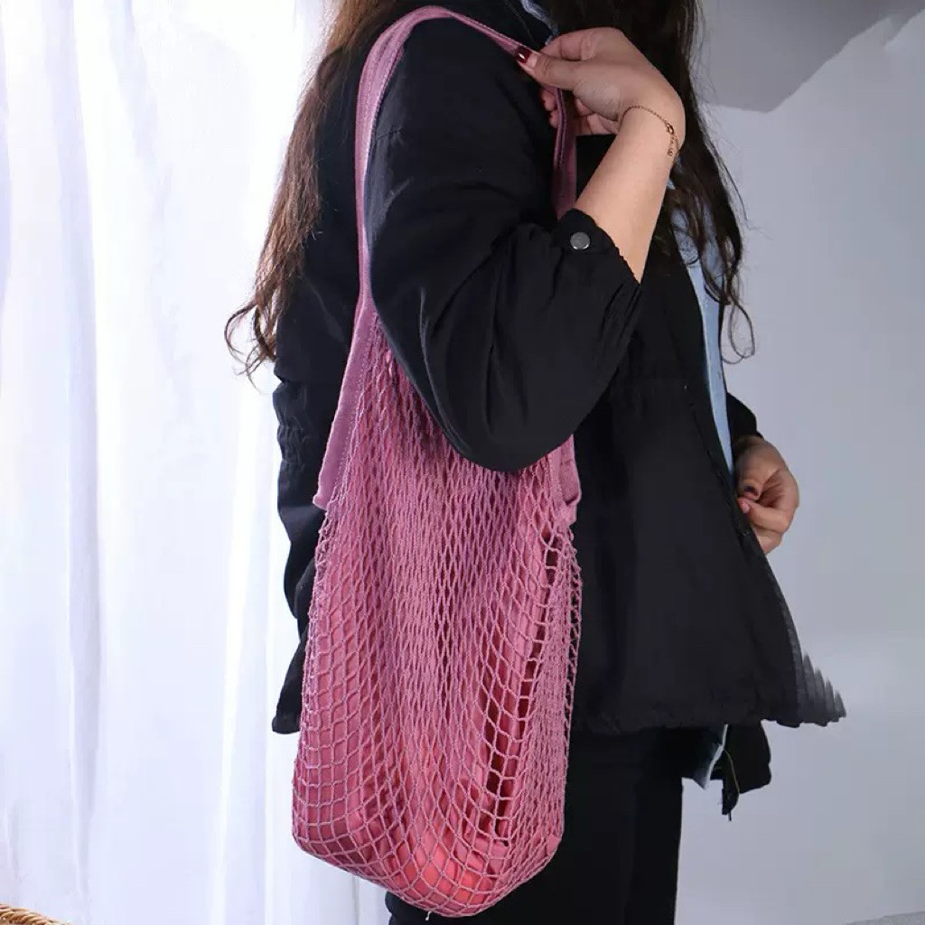 Tas Belanja Premium Jaring Lapis FURING Kain Dalam Long Strap Tali Panjang Katun Cotton Mesh Bag Reu