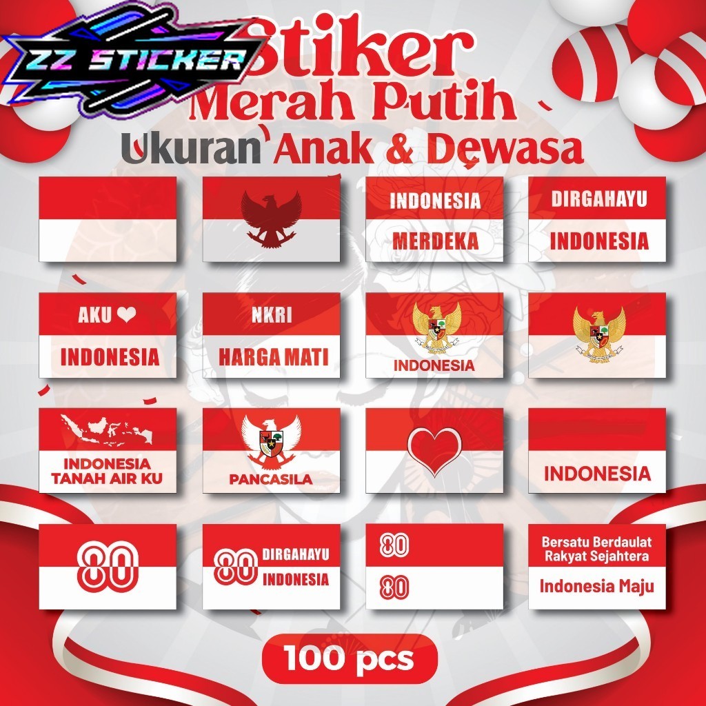 

Stiker Pipi Bendera 100 Pcs / Sticker Merah Putih / Sticker Bendera Tempel Pipi / Anak Dewasa