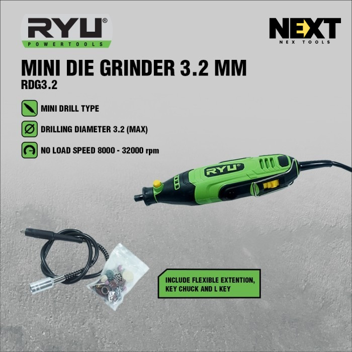 RYU MINI DIE GRINDER RDG3.2 - MESIN GERINDA MINI 3.2MM UNTUK UKIR & POLES - NEXTOOLS