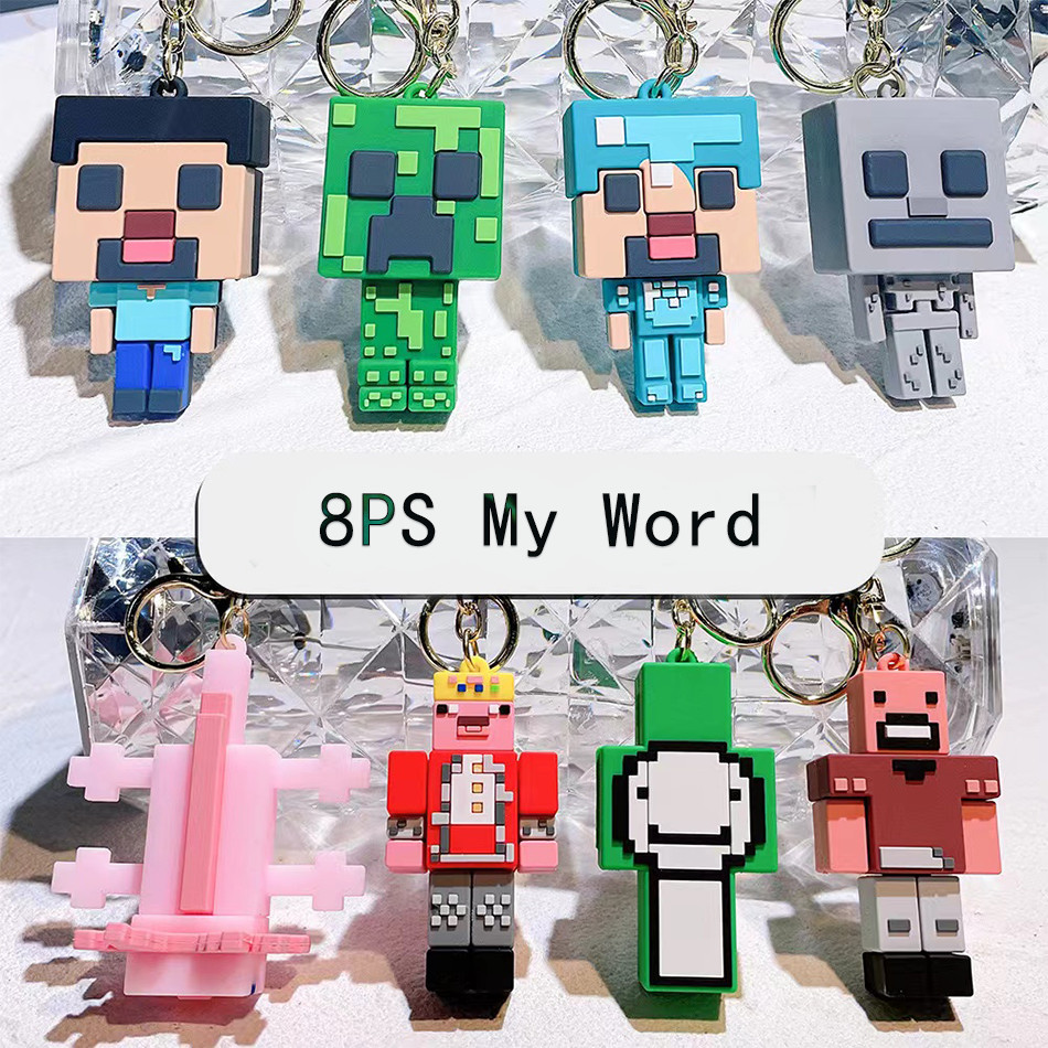 Minecrafts Game 3D Soft rubber PVC KeyChains Pixel Cute Keychain My World Creeper Silicone Backpack 
