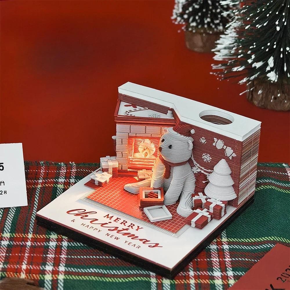 

2025 Calendar Desktop Decor 3D Memo Pad Block Note Offices Paper Notes Birthday Novel Gift Christmas Bear Mini 3D Note Pad