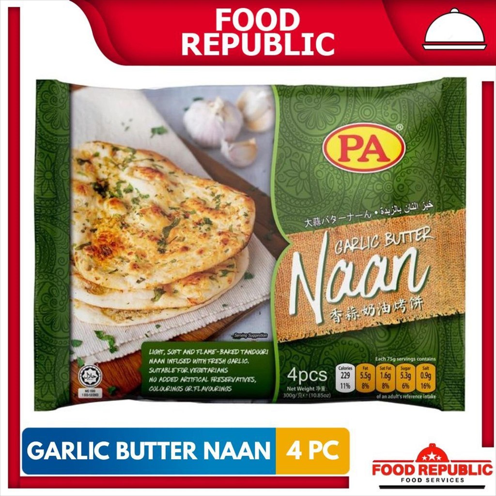 

PA Naan Garlic Butter 4 pcs – Roti Bawang Mentega Panggang Tandoori Frozen