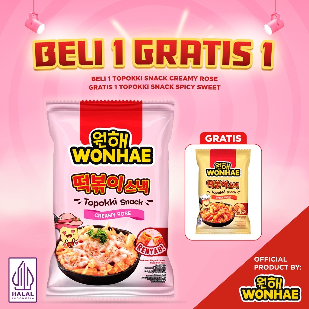 

BELI 1 Wonhae Topokki Snack Creamy Rose 80 gr GRATIS 1 Topokki Snack Sweet & Spicy 80 gr