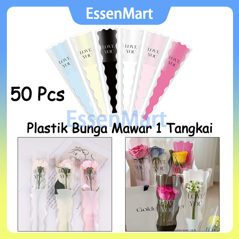 

50 Pcs Kertas Pembungkus Buket Satu Bunga Mawar / Plastik Buket Instan 1 Tangkai Bunga Mawar Flower Wrapping