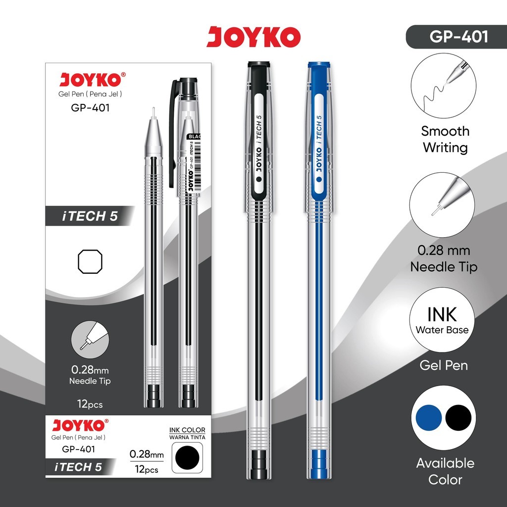 

JOYKO Pulpen Gel 1 Pack GP-401 I-Tech 0.28mm Isi 12 Pcs