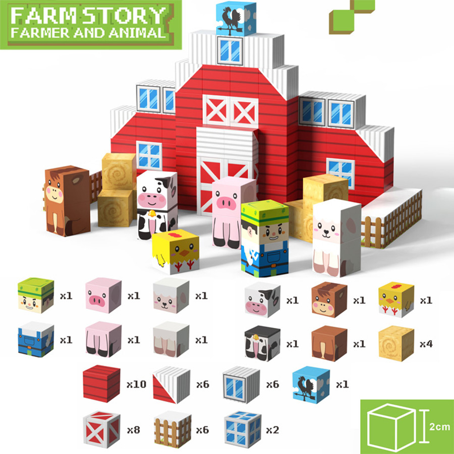 Farm Story magnetic building block toy. Children's educational toys, easy-to-assemble magnetic build