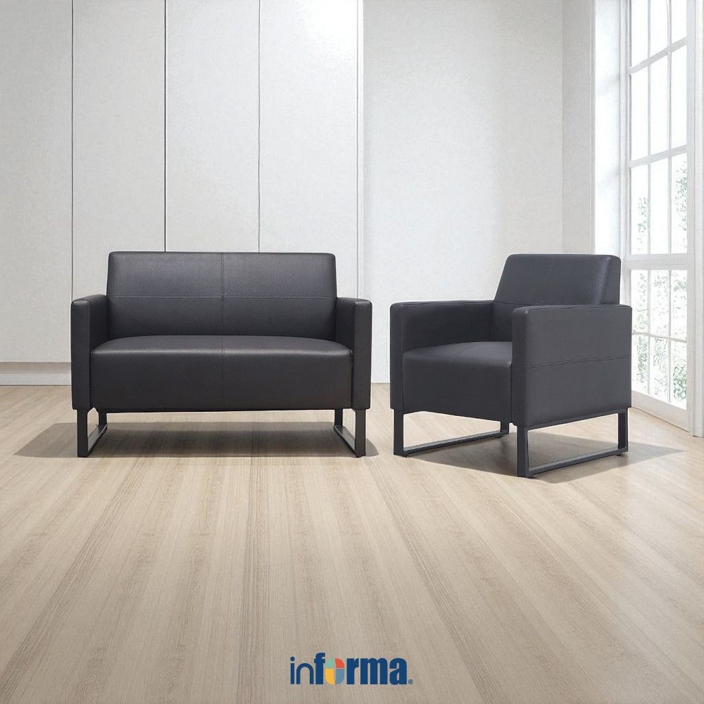 Informa Hillton Set Sofa Kulit 1 & 2 Seater - Hitam Tempat Duduk Empuk Sofa Ruang Tamu Furniture Ind