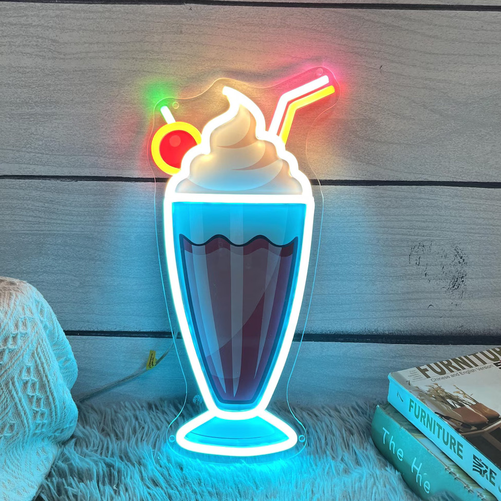 Ice Cream Neon Sign UV Printed Ice Cream Bar Smoothie Neon Ice Cream Drink Shop Restaurant Decor Bus