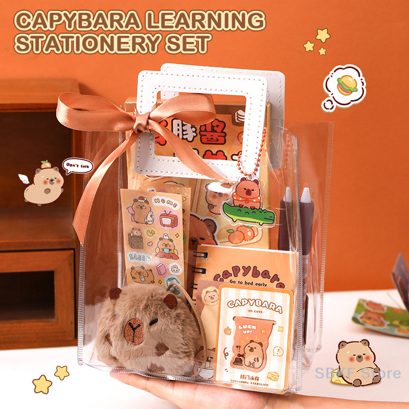 

1Set Cartoon Cute Capybara Stationery Handbag Set Fashion Stationery Set Birthday Gifts Student Stationery Office Supplies