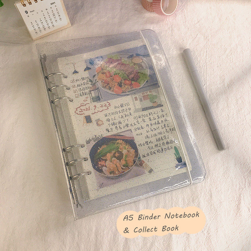 

Sharkbang A5 Glitter Binder Notebook Photo Organizer Loose Leaf Diary Bullet PP Sleeves Collect Book Journal Agenda Stationery