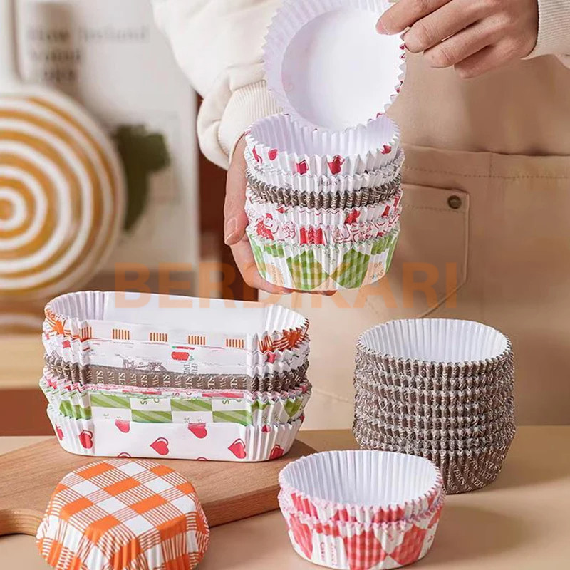 Berdikari Paper Cup Case Roti Bulat Motif Kincir Strawberry Laminating Anti Lengket / Cup Cake Anti 