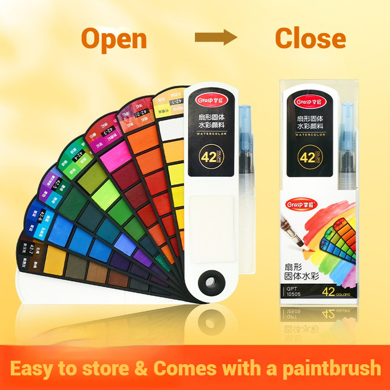 

18/24/36/42 Solid Watercolor Pigment Set Foldable Travel WaterColor With Water Brush Pen Art Specific Fan Shaped Painting Tool