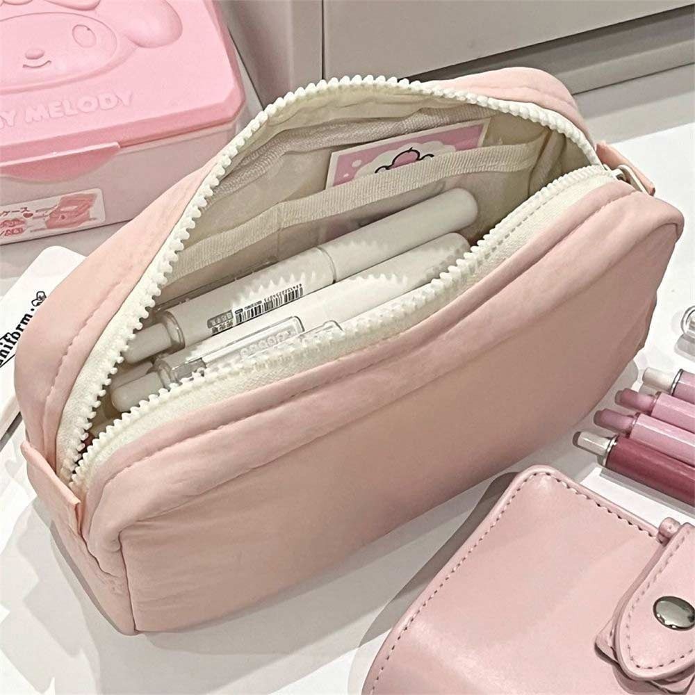 

Fresh Solid Color Simplicity Pen Bag Large Capacity Zipper Stationery Bag Portable Students Pencil Case For School Office