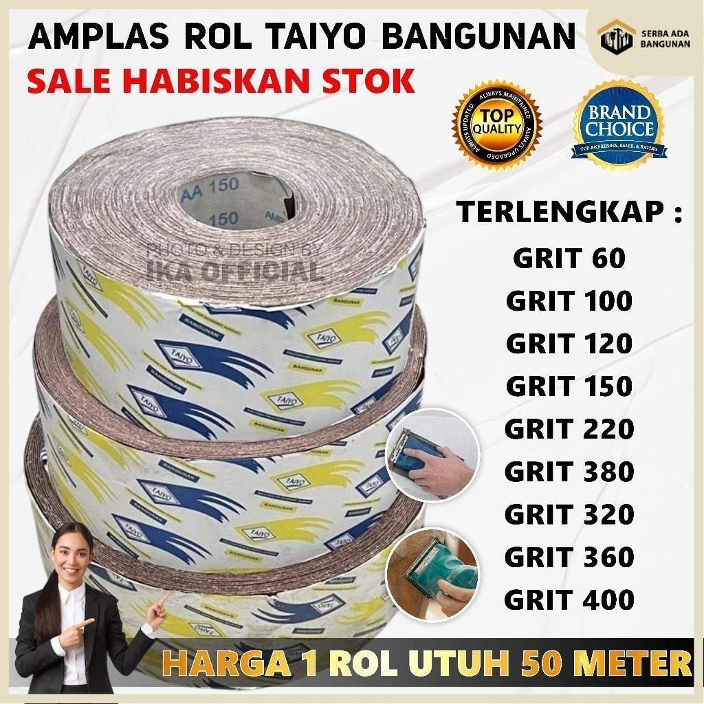 SAB Taiyo BANGUNAN Amplas Roll Kain #80-400 50 Meter / Amplas roll bangunan taiyo 240 kertas lembar 