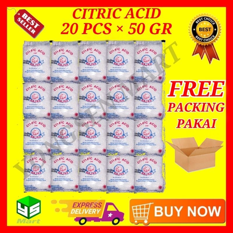 

citric acid cap gajah 50gr x 20pcs bahan tambahan pangan keasaman Asam Sitrat