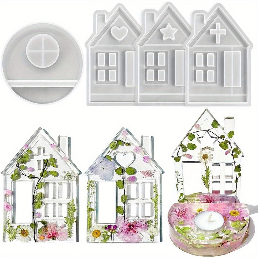 

Tealight House Silicone Molds, Heart/Cross/ House Candle Holder Mold