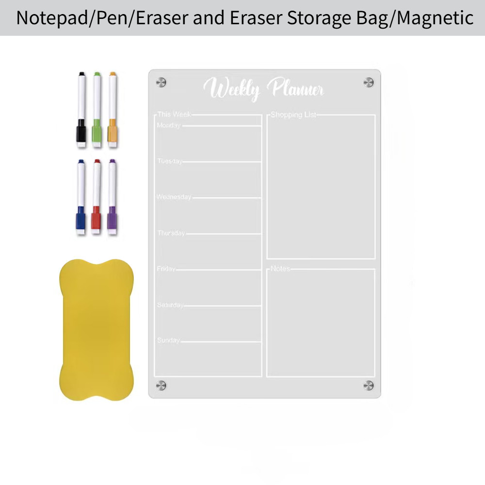 

Fridge Magnetic Calendar Fridge Magnet Stickers Board Reusable Clear Acrylic Message Board with 6 Pens Weekly Planner Note Board