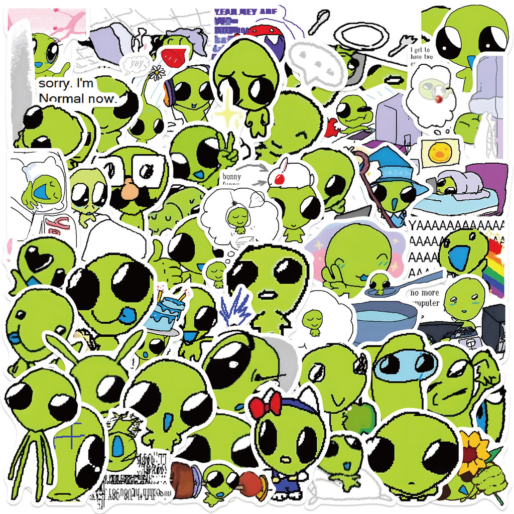 

52PCS Cartoon Green Star Graffiti Stickers Decor Luggage Notebook DIY Waterproof Stationery Children Reward Stickers