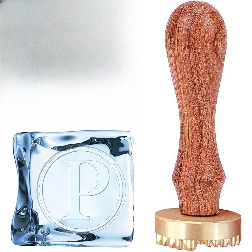 

P Ice Stamp Letter Ice Cube Stamp Ice Branding Stamp with Removable Brass Head & Wood Handle Vintage Ice Stamp for DIY Crafting