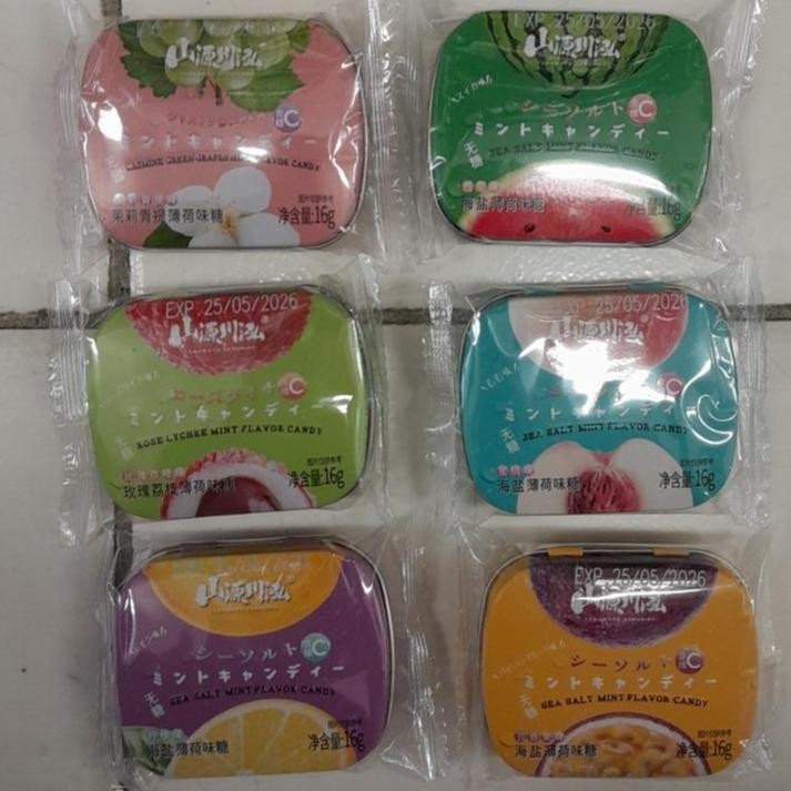 

Yamamoto Kawahiro Mint Flavor Candy Permen Import 16gr Rasa Peach / Watermelon / Passionfruit / Lemon / Rose Lychee / Jasmine Green Grapes