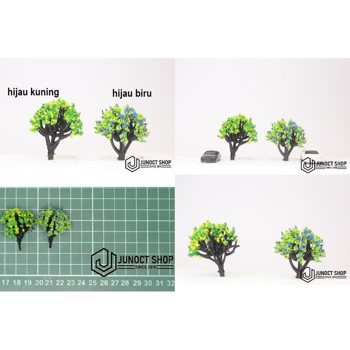 MAKET POHON KECIL 1:150 1:200 DENGAN BUNGA BERWARNA - MINIATUR DIORAMA - HIJAU BIRU