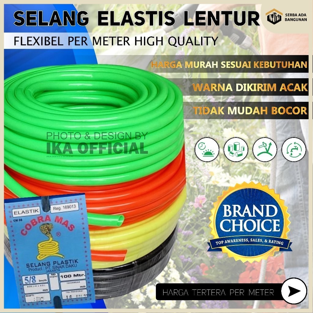 SAB Selang Air 5/8 " Inch Per Meter Kenyal Dan Tebal Selang Air Elastis Stabilo 1/2 inch (jual per m