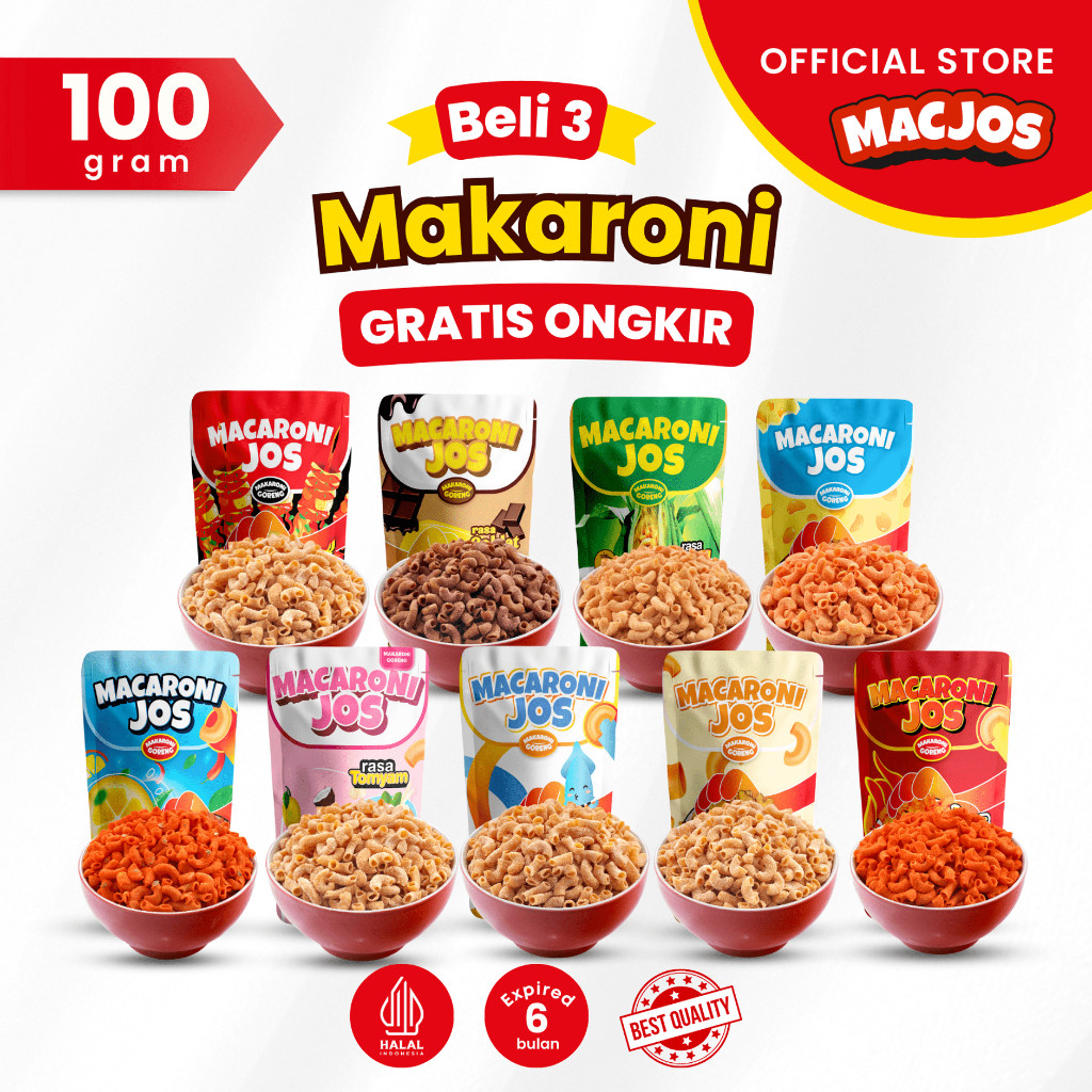 

MACJOS Cemilan Macaroni - Isi 100gr Beli 4 Hemat Banyak