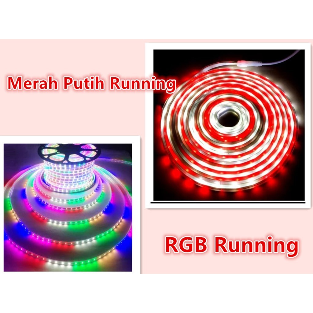 PAKET Lampu LED STRIP SELANG 2835 220v  RGB/ LED STRIP 2835 RGB Running Satu Set Tinggal Colok