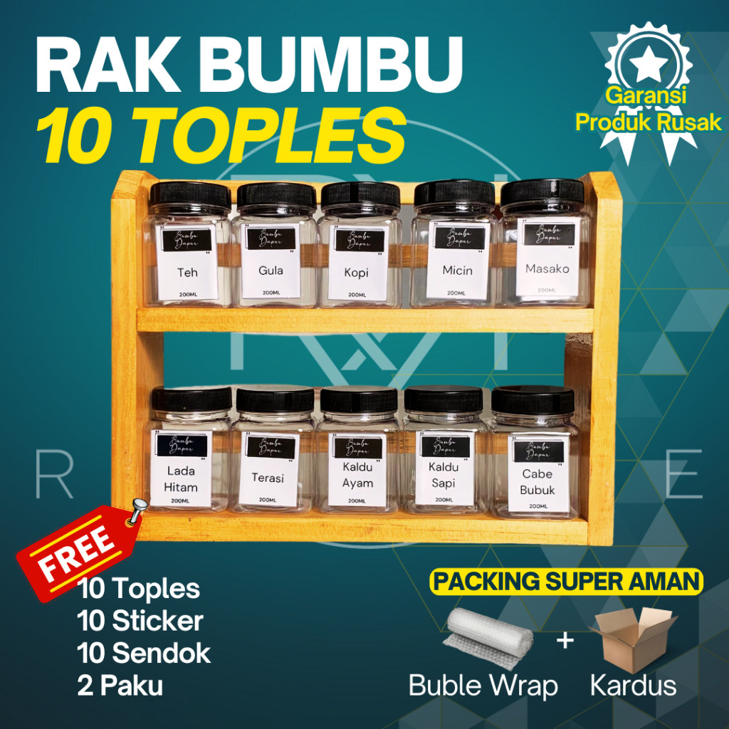Alat Dapur Murah // Rak Dapur Aesthetic tempat bumbu Serbaguna Tempel dinding kayu 2 susun free 10 t
