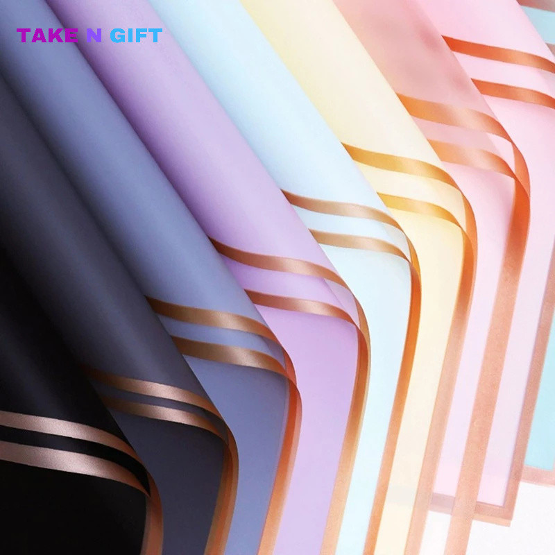 

5 Lembar Kertas Buket Cellophane Frame Gold Flower Wrapping/Pembungkus bunga buket