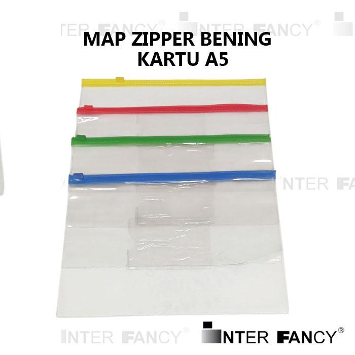 

Map Dokumen Nota Plastik Zipper Bening. Ukuran A5. Berfungsi untuk menyimpan dokumen atau benda lainnya. Bahan Plastik tidak kaku. . Terdiri dari 4 warna. Bagian depan dapat disisipkan kartu nama.