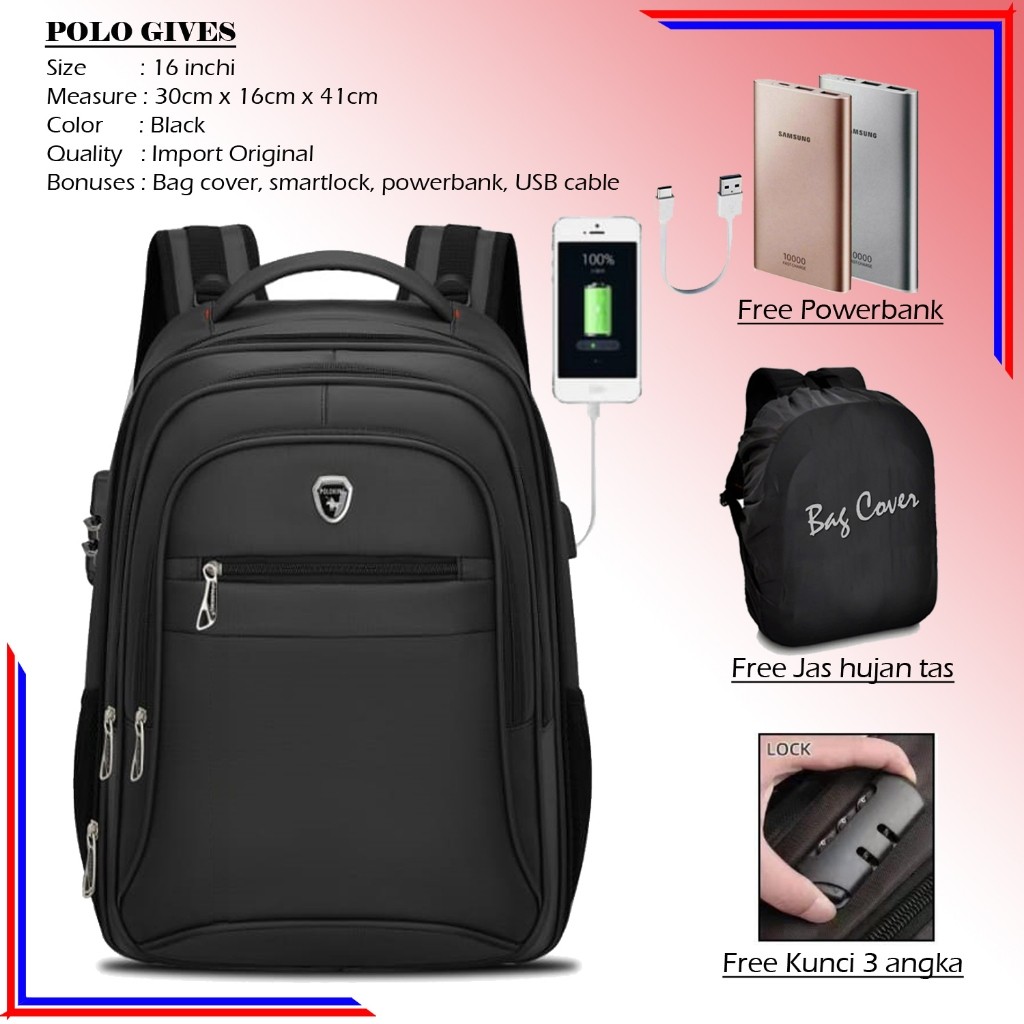 POLO GIVES SIZE 16 INCHI ORIGINAL IMPORT TAS PRIA TAS RANSEL LAPTOP TAS BACKPACK PRIA IMPORT TAS POL