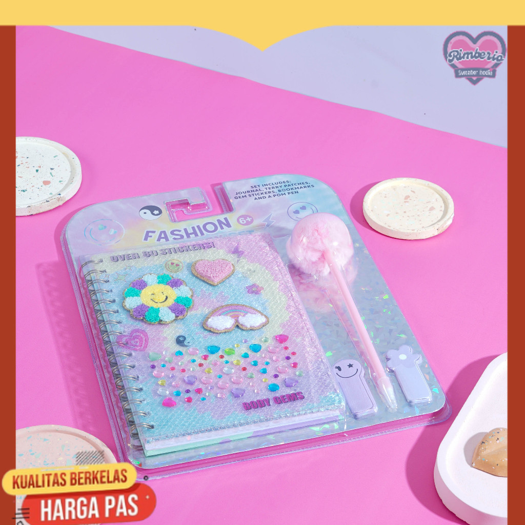 

Notebook Bulu Diary Set Stiker Buku Tulis Anak Lucu Stationery Set
