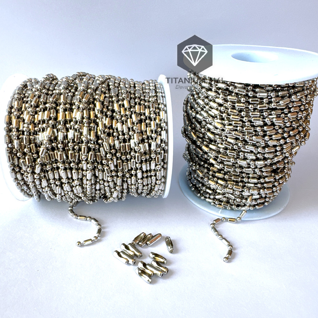 [METERAN] Rantai Kalung Titanium Stainless Steel 100% Anti Karat Biji Bambu Biji Lada Silver Titaniu