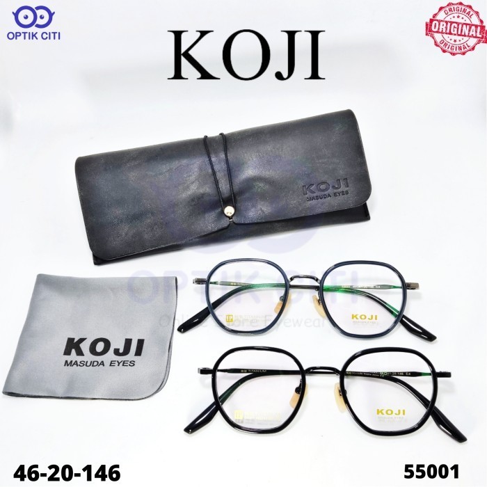 Frame Kacamata Pria Wanita Bulat Titanium Koji 55001 || Ringan || Original